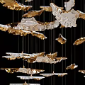 Modern Artistic Chandelier With Gold And White Leaf Shaped Hanging Elements 3d model