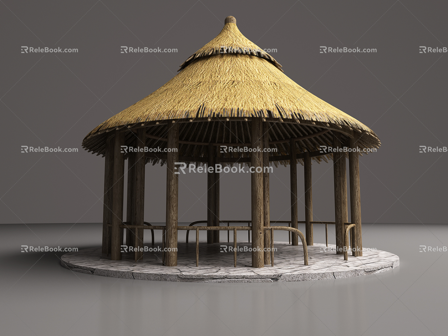 Chinese-style gazebo thatched pavilion 3d model