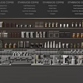 Starbucks Coffee Shop Interior With Menu Items Jars Cups And Coffee Machines