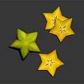 Fresh Yellow Green Star Fruit With Sliced Pieces On Black Background Reflections