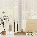 Natural Elegant Tabletop Decorative Ornament Set With Magnolia Branch Candles And Books