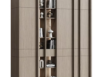 Modern Wooden Bookcase with Open Shelves Decorative Items and Books 3d model