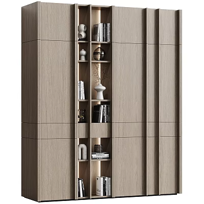 Modern Wooden Bookcase with Open Shelves Decorative Items and Books 3d model