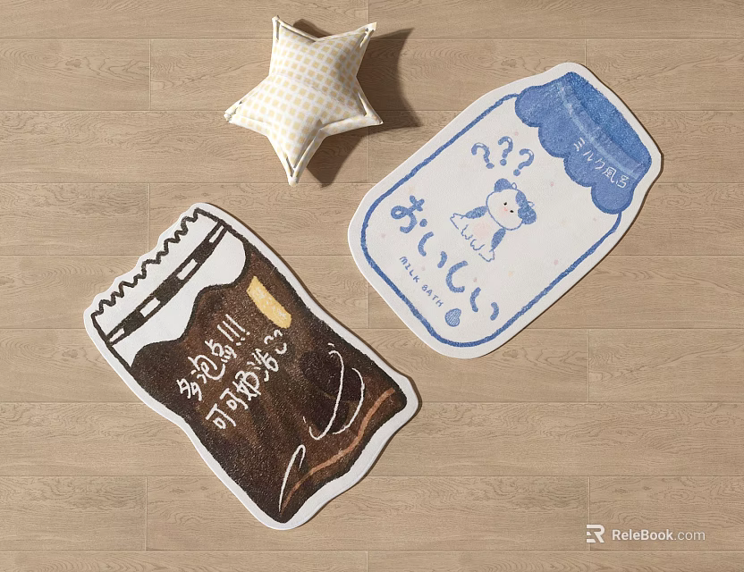 Unique Shaped Decorative Rugs Featuring Cartoon Patterns Chocolate Bar and Milk Bottle Designs 3d model 