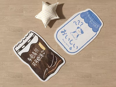 Unique Shaped Decorative Rugs Featuring Cartoon Patterns Chocolate Bar and Milk Bottle Designs 3d model