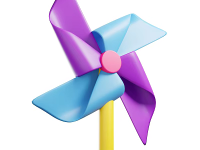 Colorful Toy Pinwheel With Purple Blue Blades Pink Center And Yellow Stick 3d model