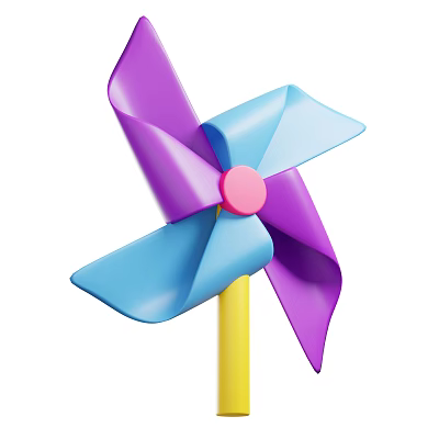 Colorful Toy Pinwheel With Purple Blue Blades Pink Center And Yellow Stick 3d model