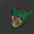 Green Angler Fish 3D Model With Large Mouth Sharp Teeth And Luminous Lure Spiked Back 3d model