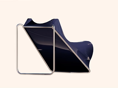 Modern Leisure Chair With Dark Blue Fabric And Sturdy Metal Frame Design 3d model