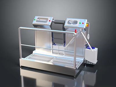Stainless Steel Industrial Equipment With Control Panel Safety Rail And Pedal Base 3d model