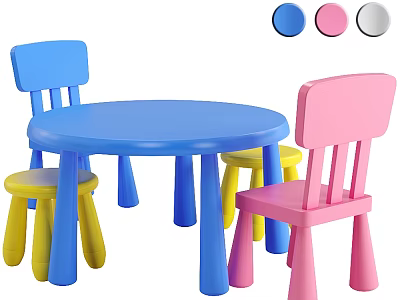 Kids Round Table and Chair Set with Blue Pink Yellow Gray Color Options 3d model