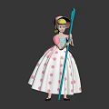 Cute Girl Wearing Pink Hat Blue Top and White Polka Dot Dress Holding Blue Stick