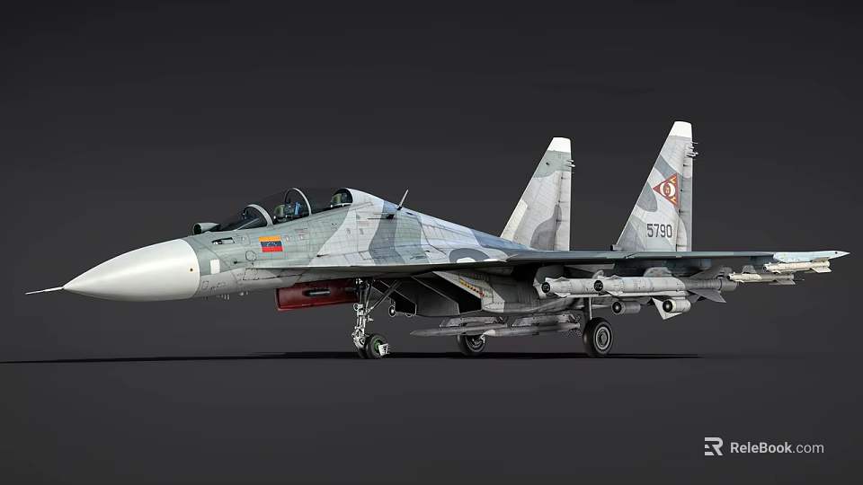 Military Camouflage Fighter Jet With Missile Armament And Serial Number 9730 3d model 