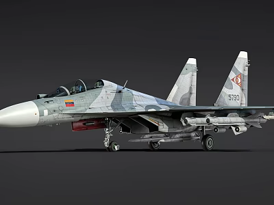 Military Camouflage Fighter Jet With Missile Armament And Serial Number 9730 3d model