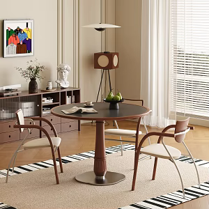 Middle Ancient Vintage Dining Table and Chair Round Dining Table and Chair Middle Ancient Style Round Dining Table and Chair Solid Wood Round Dining Table and Chair Casual Table and Chair 3d model