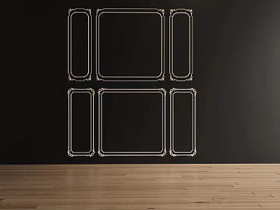 Decorative Lines Design Arranged On Dark Wall With Wooden Floor Background 3d model