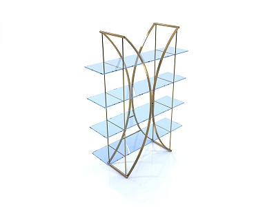 Modern Gold Frame Glass Shelf with Double Curved Structure and Transparent Tiers 3d model