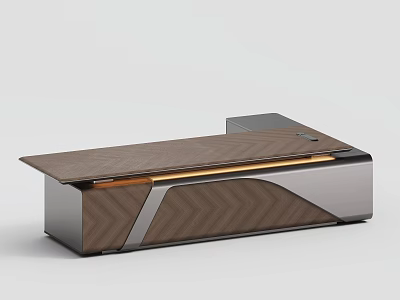 Modern Wooden Office Desk With Brown Chevron Pattern And Silver Metal Accents 3d model