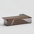 Modern Wooden Office Desk With Brown Chevron Pattern And Silver Metal Accents