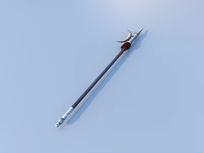 Ornate Traditional Spear With Long Shaft Metal Tip And Red Decoration 3d model
