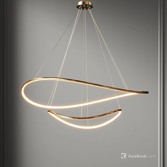 Modern Curved Pendant Light With Sleek Golden Metal Frame And LED Lighting 3d model 
