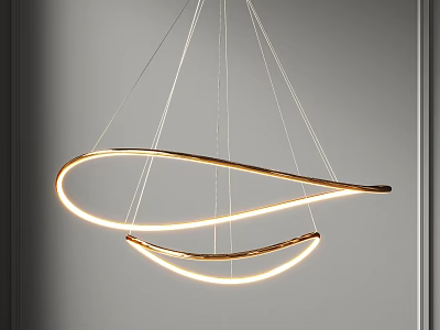 Modern Curved Pendant Light With Sleek Golden Metal Frame And LED Lighting 3d model