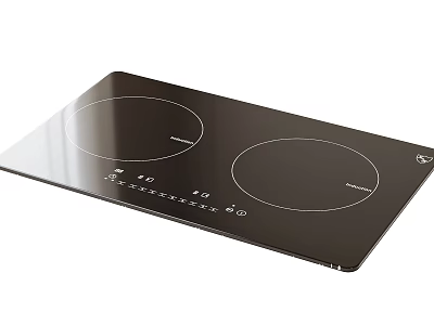 Modern Electric Cooktop Kitchen Appliance With Black Glass Surface Two Heating Zones And Digital Buttons 3d model