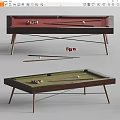 Modern Billiard Tables With Red Green Felt Surfaces Wooden Frames Balls And Cues