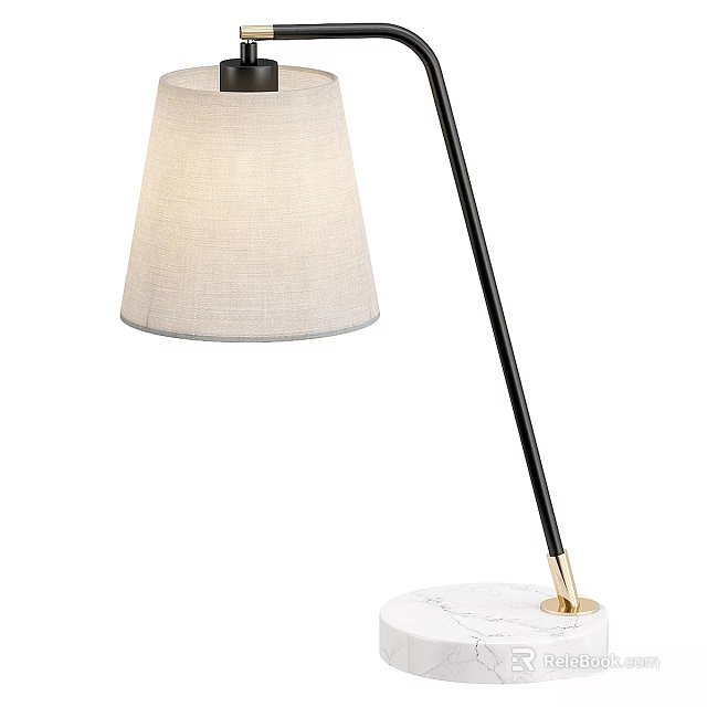 Modern Table Lamp With Beige Fabric Lampshade Black Pole Gold Accents And Marble Base 3d model 