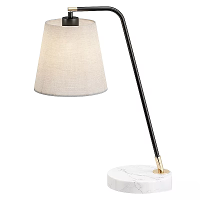 Modern Table Lamp With Beige Fabric Lampshade Black Pole Gold Accents And Marble Base 3d model