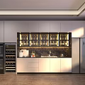 Modern Wine Cabinet In Contemporary Kitchen With White Cabinets Refrigerator And Oven