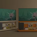 Two Modern TVs Displaying Anime Character On Wheeled Stands With Toys And Books