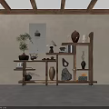 Natural Wooden Shelving Unit With Books Vases Plants And Decorative Items