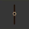 Stylish Daily Use Watch With Brown Leather Strap Golden Case And Blue Dial