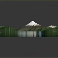 Scenic 3D Terrain Model Featuring Snow Capped Mountain Green Vegetation And Blue Water