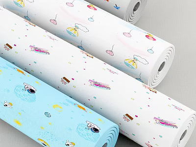 Wall Decorative Wallpaper Rolls With Colorful Cartoon Patterns And Cute Designs 3d model