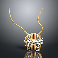 Elegant Gold Chain Necklace With Intricate Red And White Pendant Design