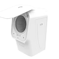 White Compact Washing Machine with Open Lid and Transparent Inner Drum