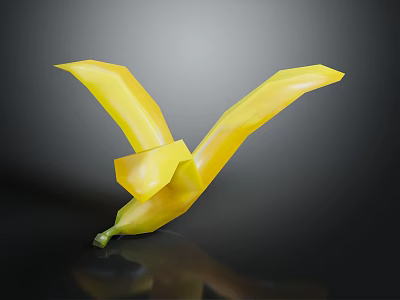 Folded Banana with Wing Shaped Design on Dark Background with Reflection 3d model
