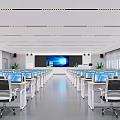 Bright Computer Classroom With Neat Desks Computers Large Screen And Natural Light 3d model
