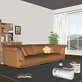 Modern double sofa coffee table combination 3d model