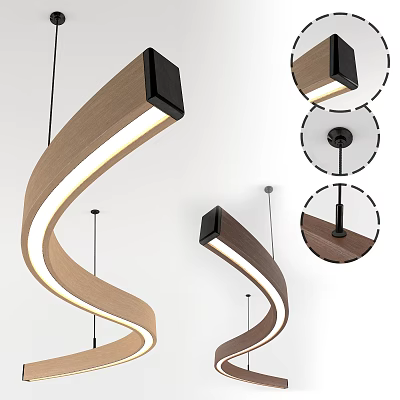 Modern Spiral Wooden Chandelier With Black Accents And LED Lighting 3d model