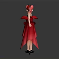 Cartoon Girl Characters With Red Hair Red Off Shoulder Dresses Bow Decorations Front Back Views