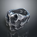 Ornate Silver Gothic Ring With Intricate Skull Design And Detailed Carving