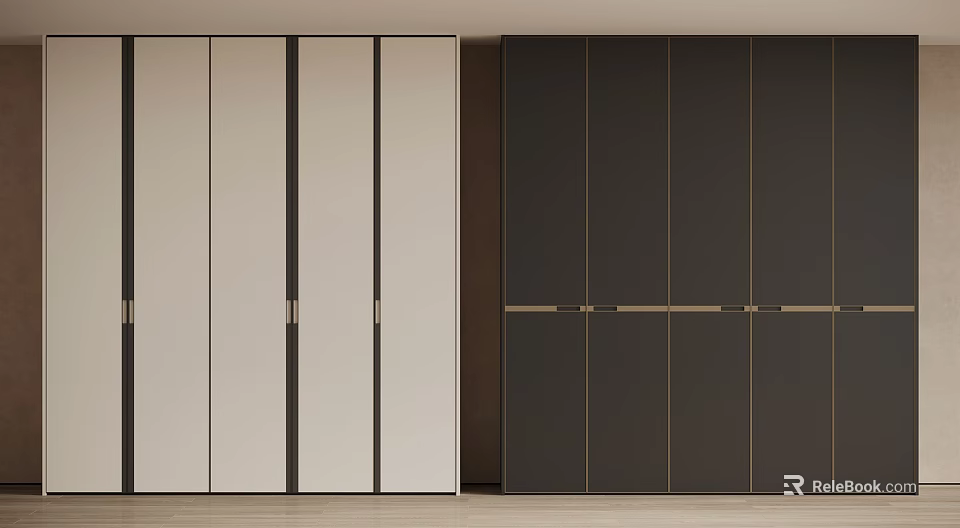 Modern Two Tone Wardrobe Interior Design With Light Dark Color And Metal Handles 3d model 