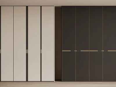 Modern Two Tone Wardrobe Interior Design With Light Dark Color And Metal Handles 3d model