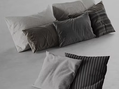 Modern Minimalist Pillow Collection Featuring Gray Dark Tones Plaid And Striped Patterns 3d model
