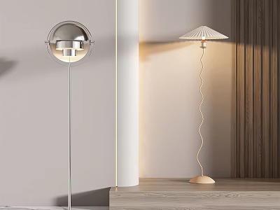 Modern Floor Lamps with Round and Umbrella Shades Curved Straight Poles and Metal Wood Accents 3d model