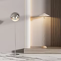 Modern Floor Lamps with Round and Umbrella Shades Curved Straight Poles and Metal Wood Accents