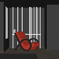 Red Modern Lounge Chair In Interior With Black And White Vertical Partition And Side Table